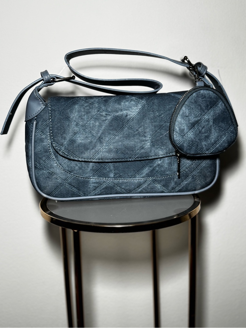 Fashion Nova Quilted Shoulder Bag with Coin Pouch - Blue
